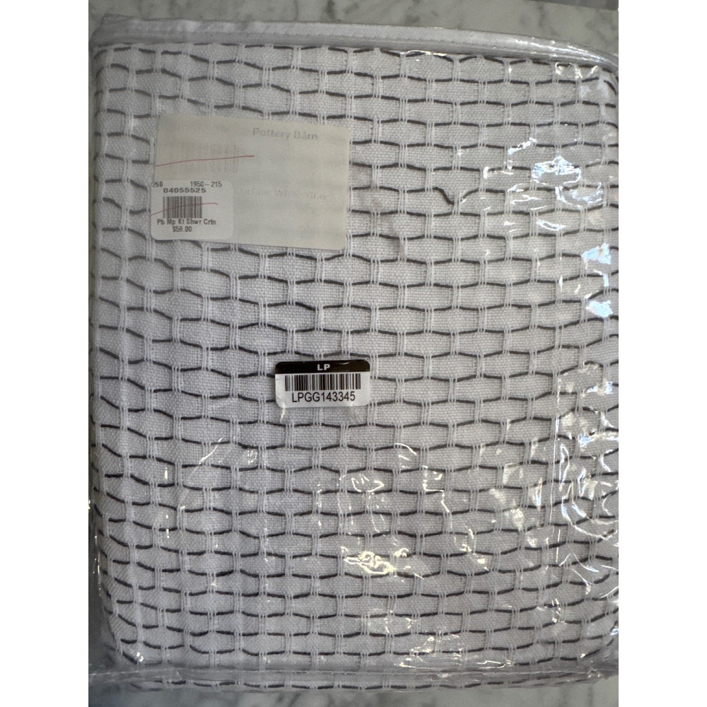 Pottery Barn Matine Kantha Shower Curtain XL 72x84 White Grey Pick Stitch NEW
